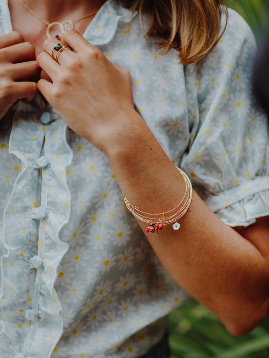 Bracelet semainier coccinelle en porcelaine et laiton dor