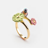 Bague ajustable colibri d'Anna et fleurs