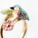 Bague ajustable colibri d'Anna et fleurs