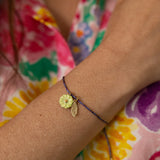 Bracelet cordon fleur verte