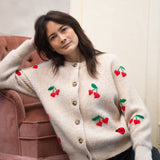 Chérie Cherry chunky knit beige cardigan