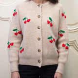 Chérie Cherry chunky knit beige cardigan