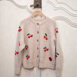 Chérie Cherry chunky knit beige cardigan