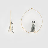 Small tabby cat hoop earrings