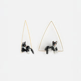 Black &amp; white cat triangle hoop earrings