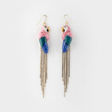 Pink parrot earrings with fringes