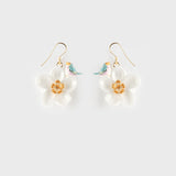 Boucles d'oreilles fleur blanche & oiseau bleu