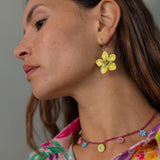 Yellow flower dangle earrings