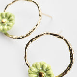 Round green flower earrings