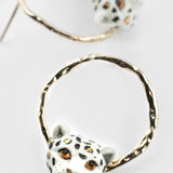 White leopard round earrings