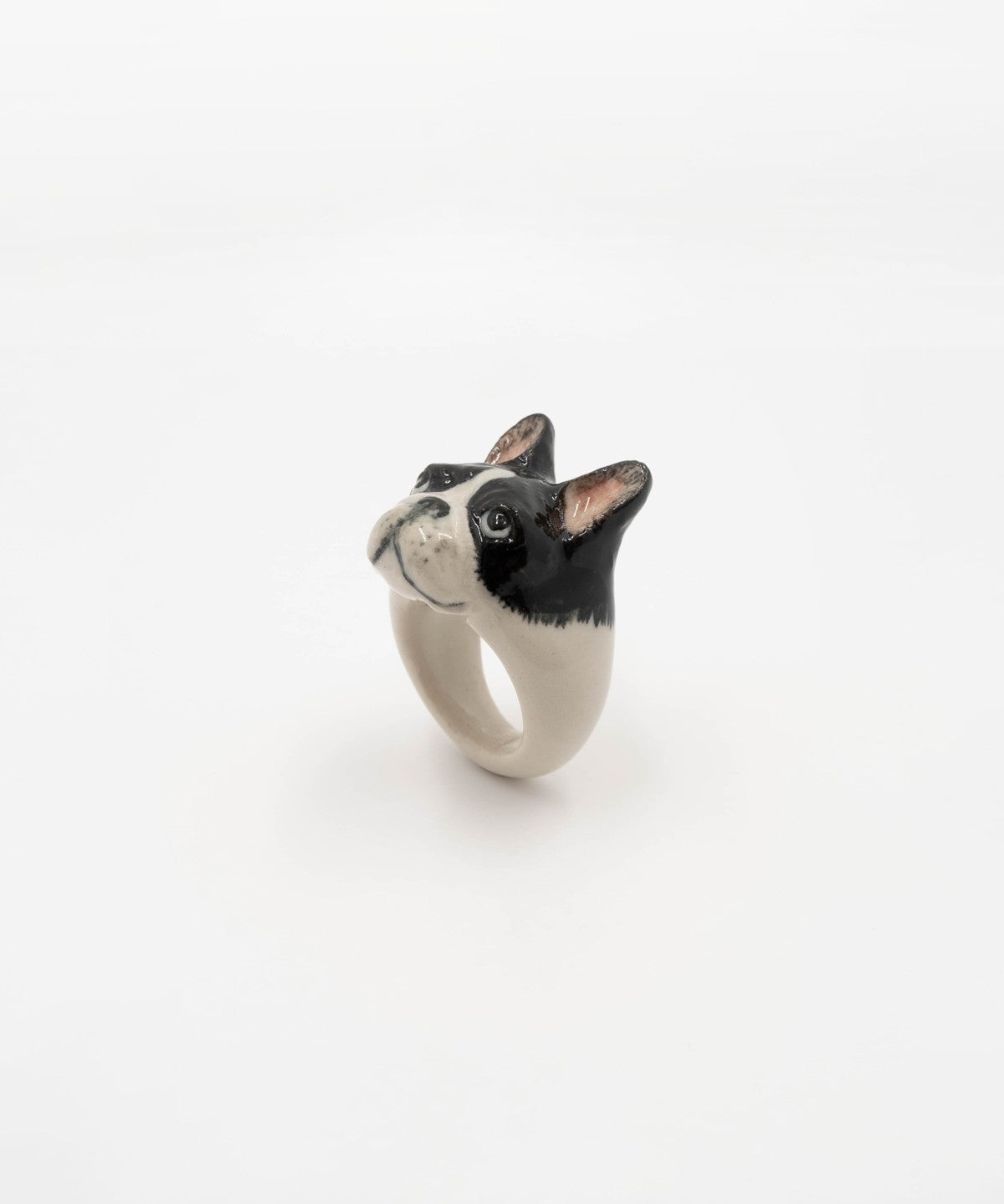 bague en porcelaine peinte à la main animal bouledogue