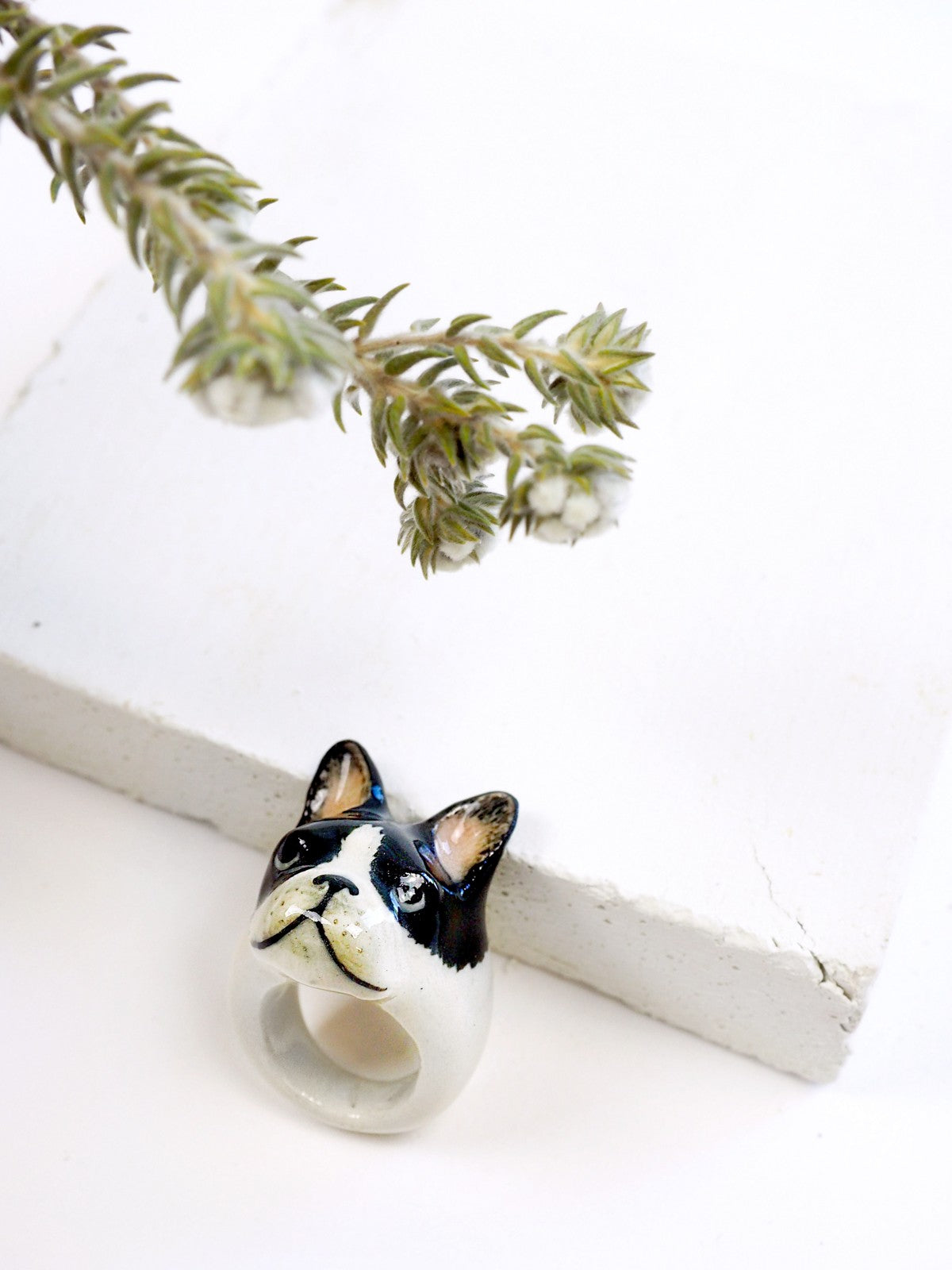 bague en porcelaine peinte à la main animal bouledogue