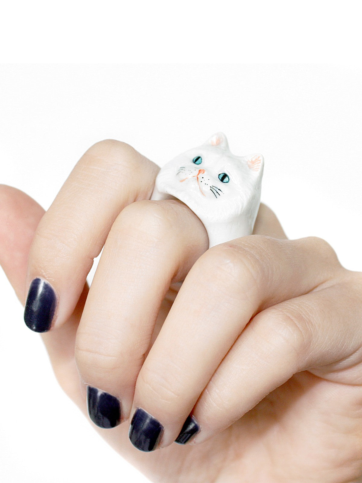 bague en porcelaine peinte à la main animal chat persan