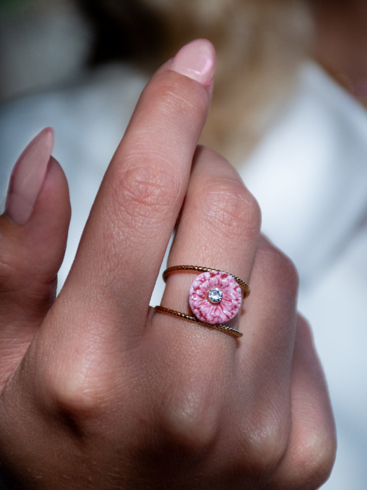 Bague double anneau chardon rose