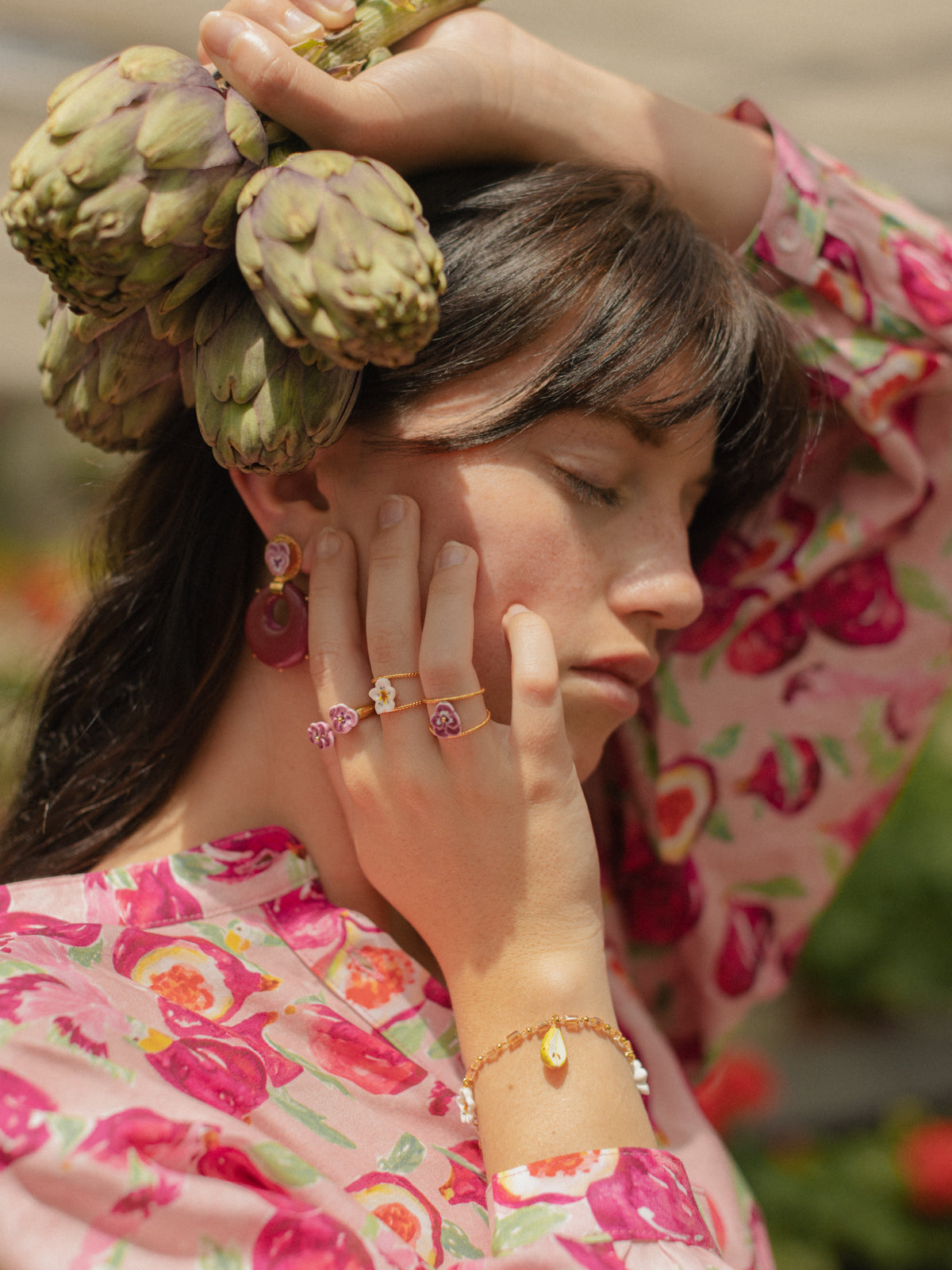 Bague double anneau fleur de poirier