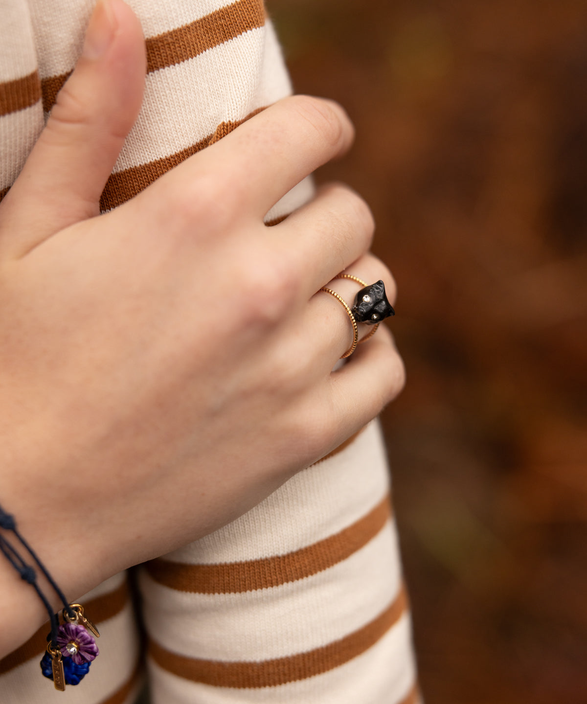 Bague double anneau panthère noire