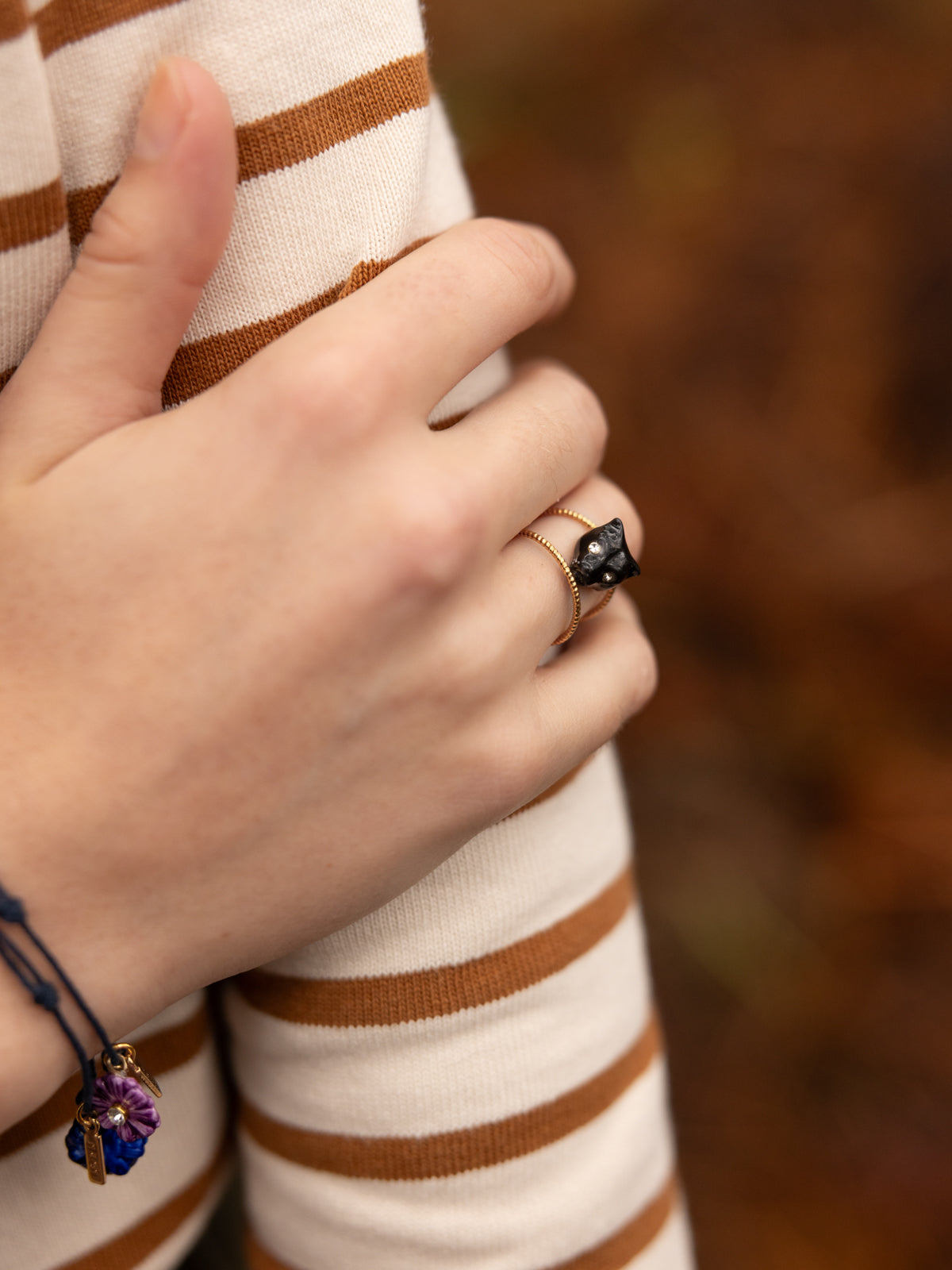 Bague double anneau panthère noire