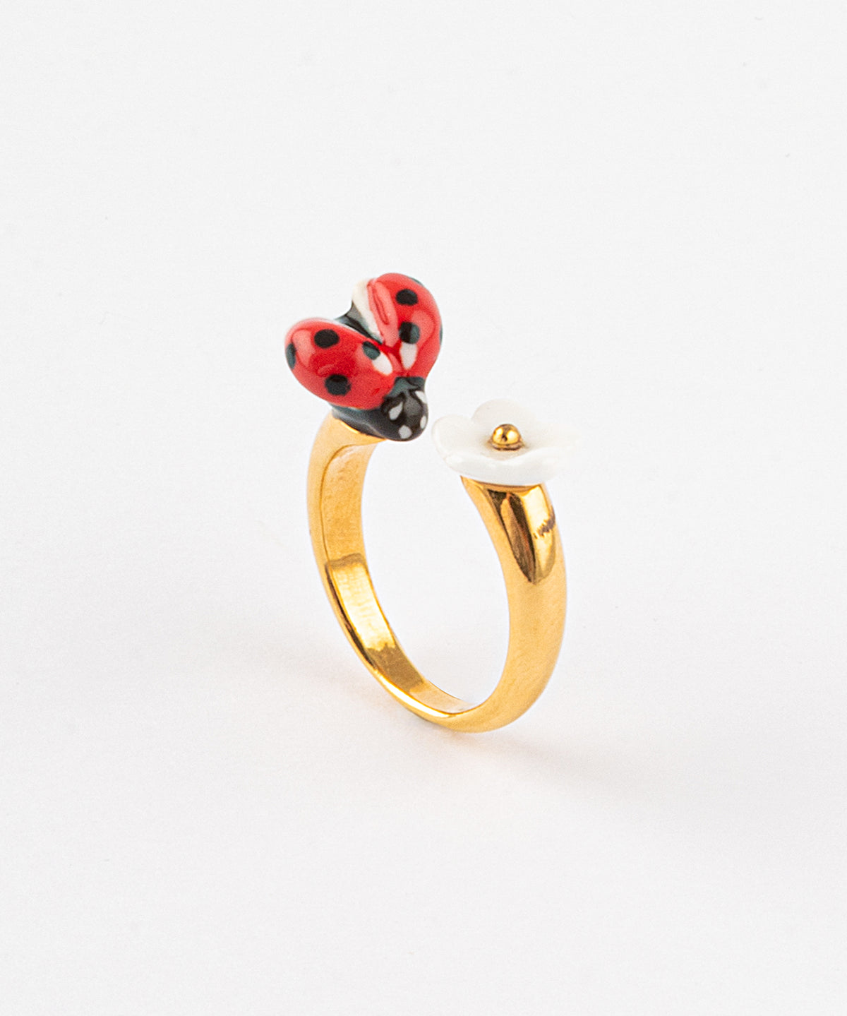 Bague FaceToFace coccinelle & fleur blanche