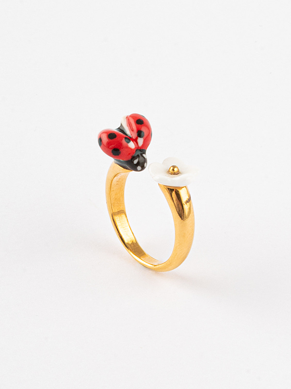 Bague FaceToFace coccinelle & fleur blanche