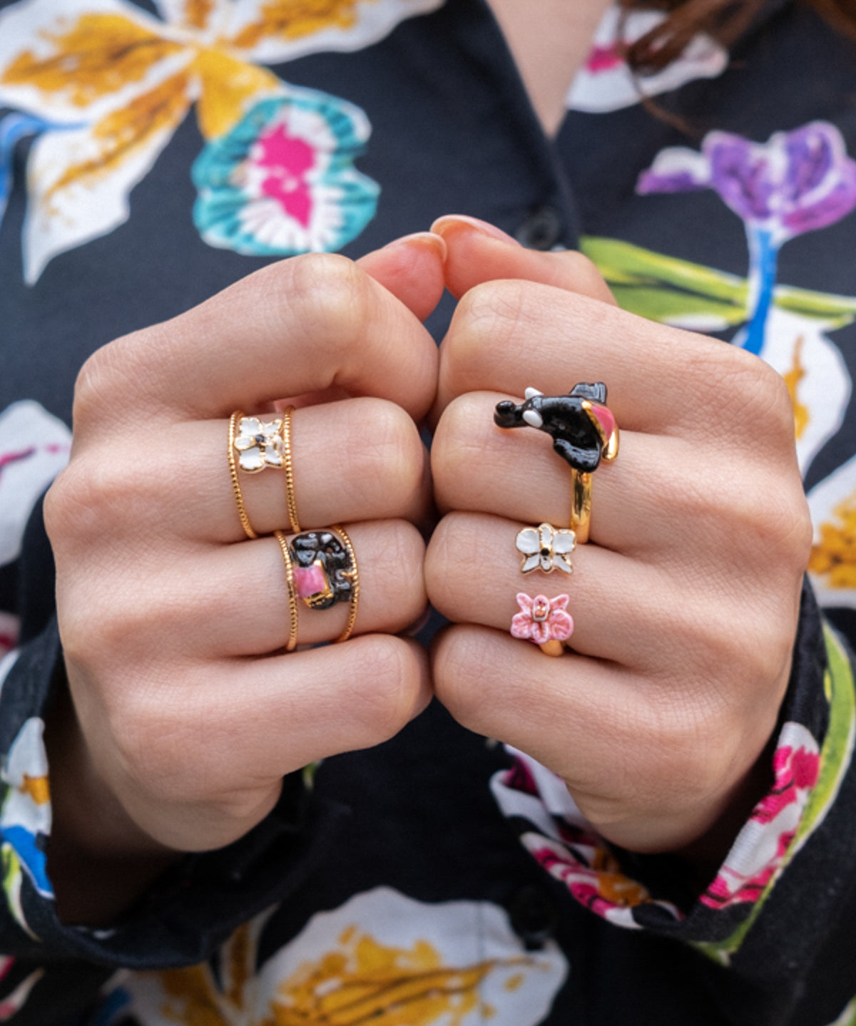 Bague FaceToFace orchidées rose & blanche