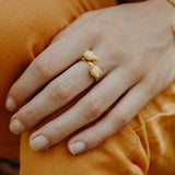 bague ajustable oiseau jaune et bleu perruche