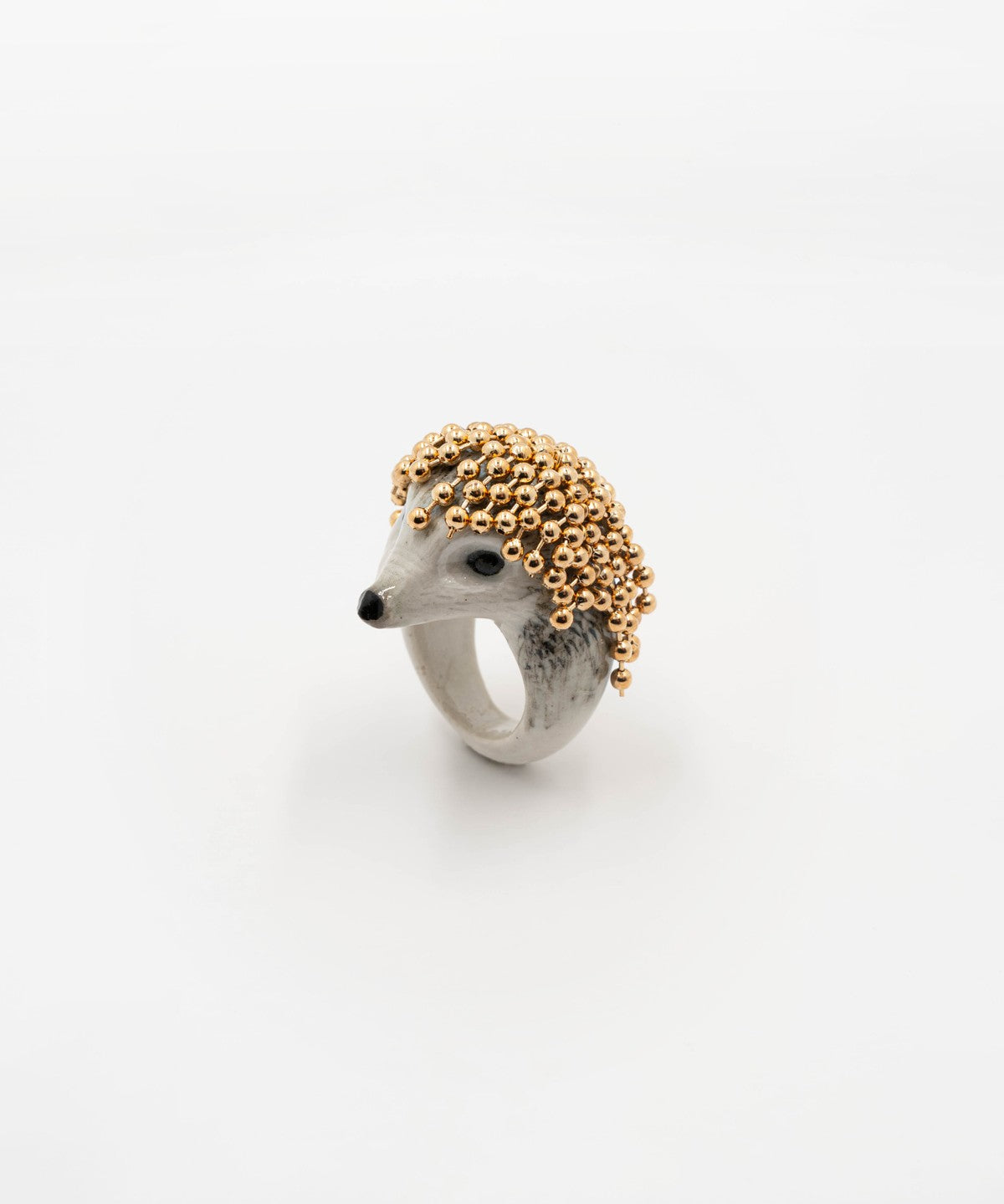 bague en porcelaine peinte à la main animal hérisson avec chaînes