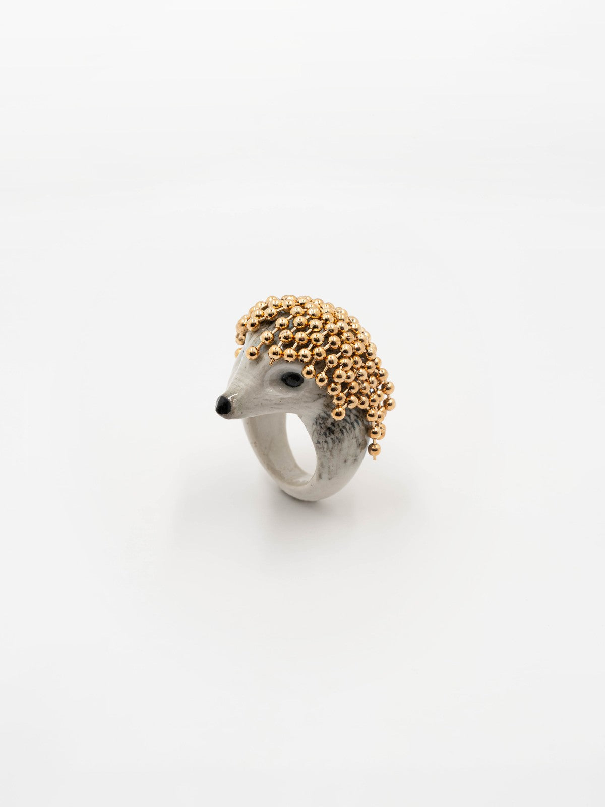 bague en porcelaine peinte à la main animal hérisson avec chaînes