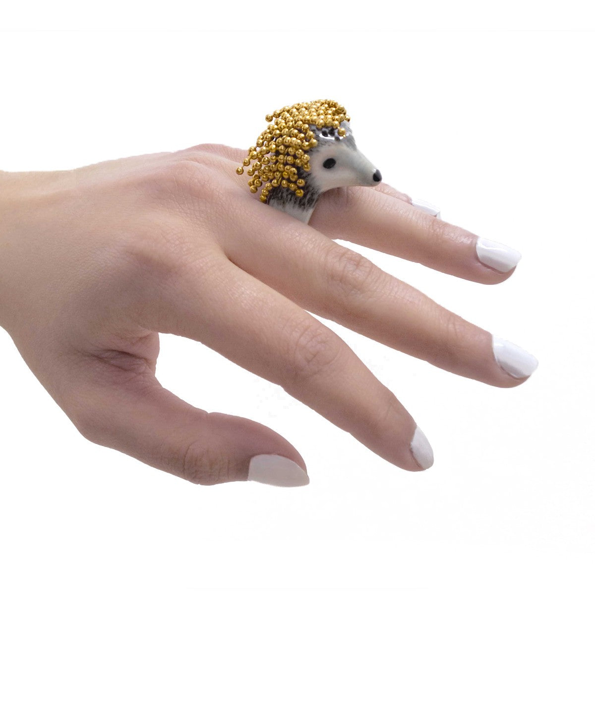 bague en porcelaine peinte à la main animal hérisson avec chaînes