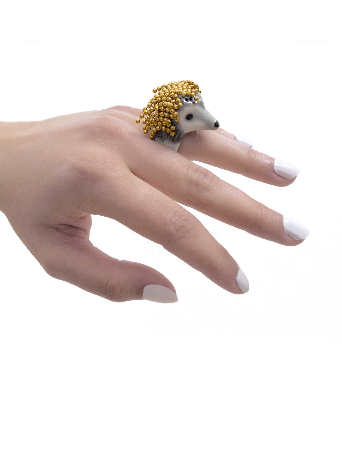 bague en porcelaine peinte à la main animal hérisson avec chaînes