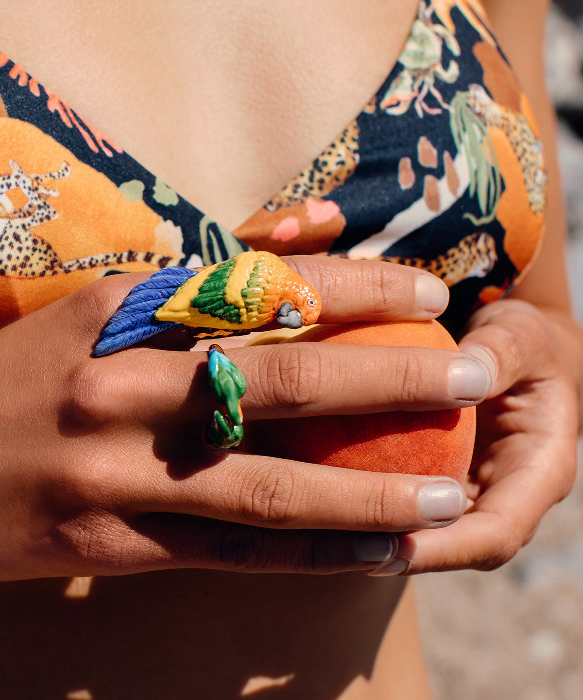 bague oiseau perroquet jaune