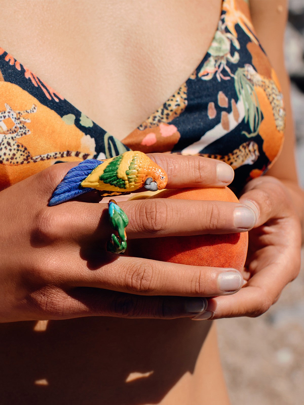 bague oiseau perroquet jaune