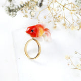 bague ajustable en porcelaine peinte à la main animal poisson orange oranda