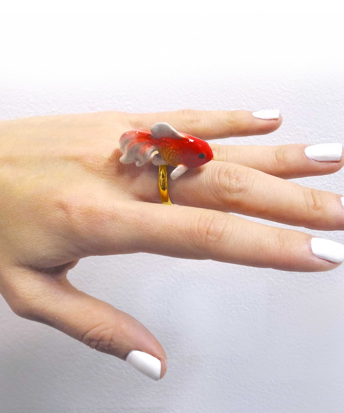 bague ajustable en porcelaine peinte à la main animal poisson orange oranda