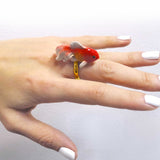 bague ajustable en porcelaine peinte à la main animal poisson orange oranda