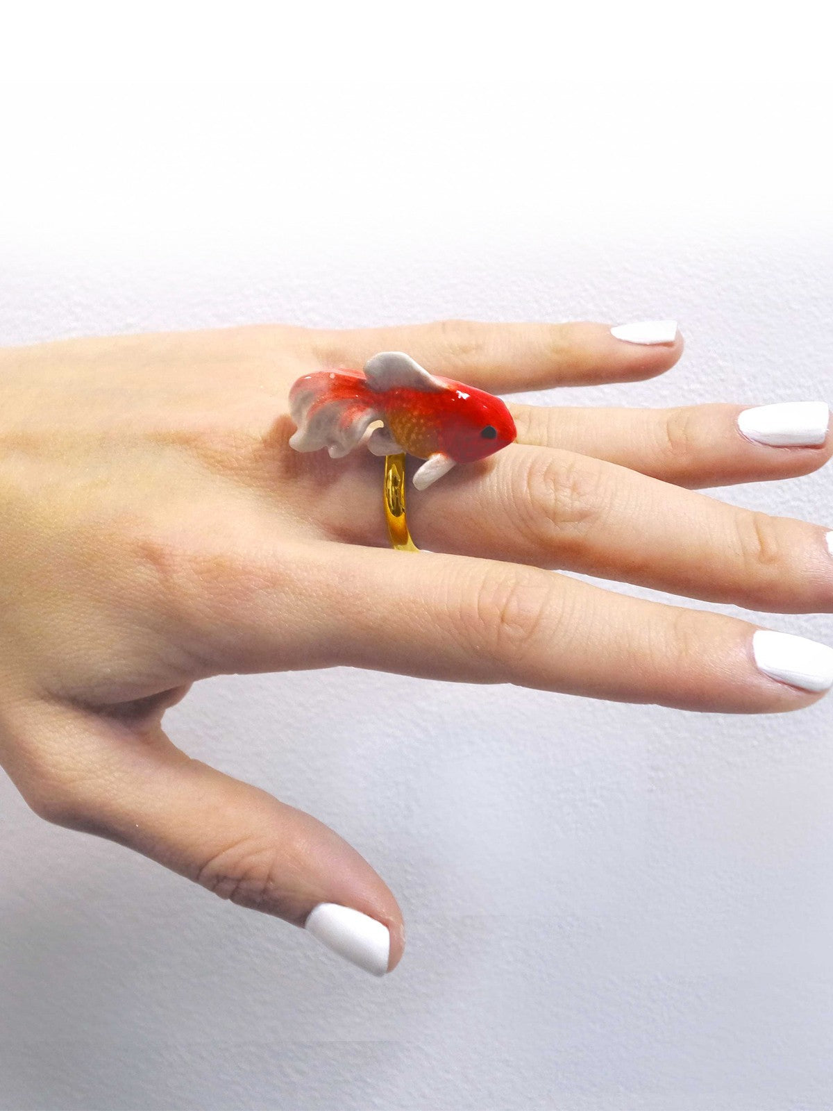 bague ajustable en porcelaine peinte à la main animal poisson orange oranda