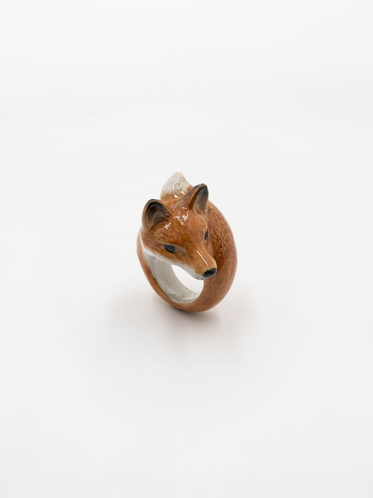 bague en porcelaine animal renard peinte à la main