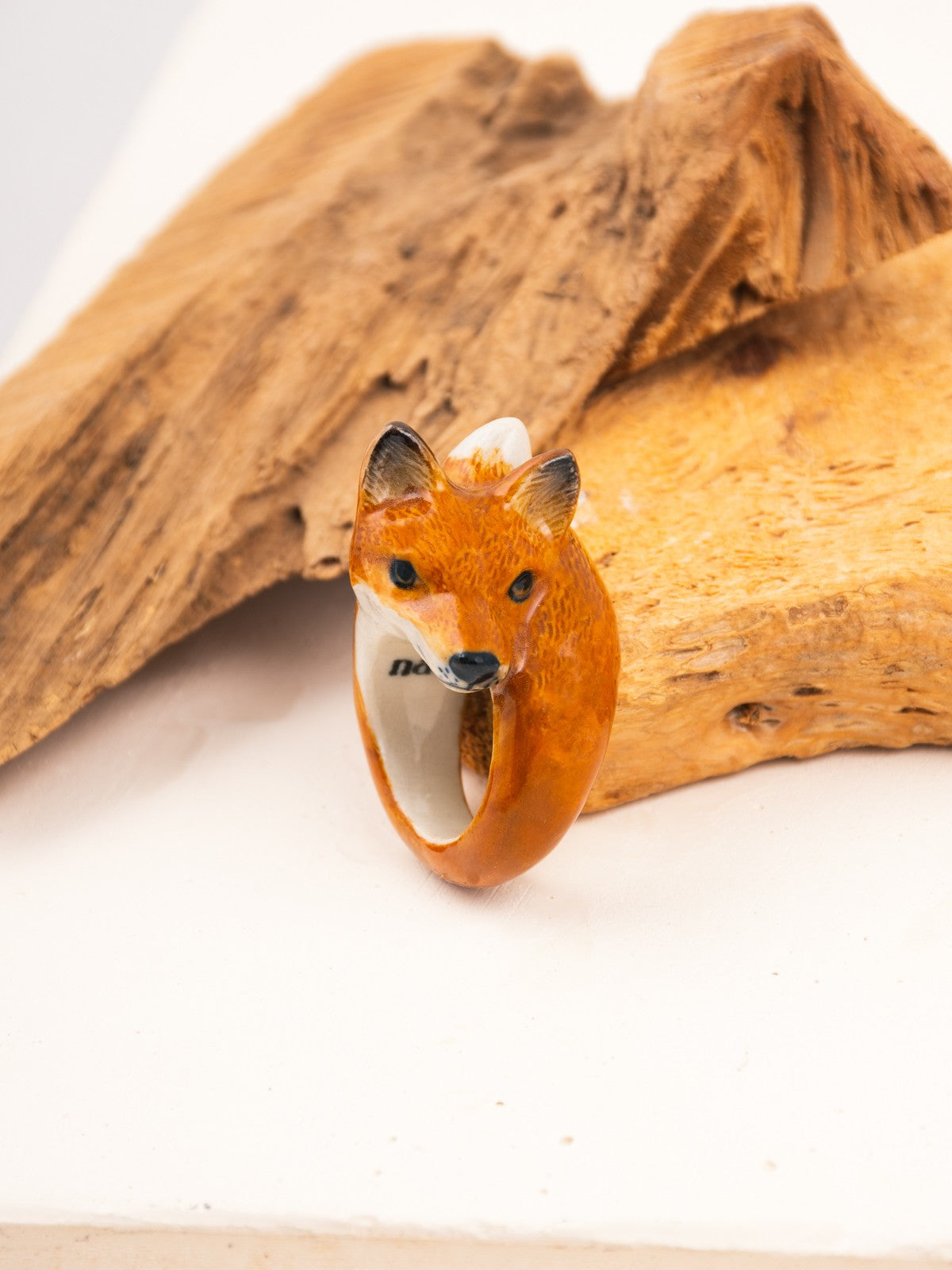 bague en porcelaine animal renard peinte à la main