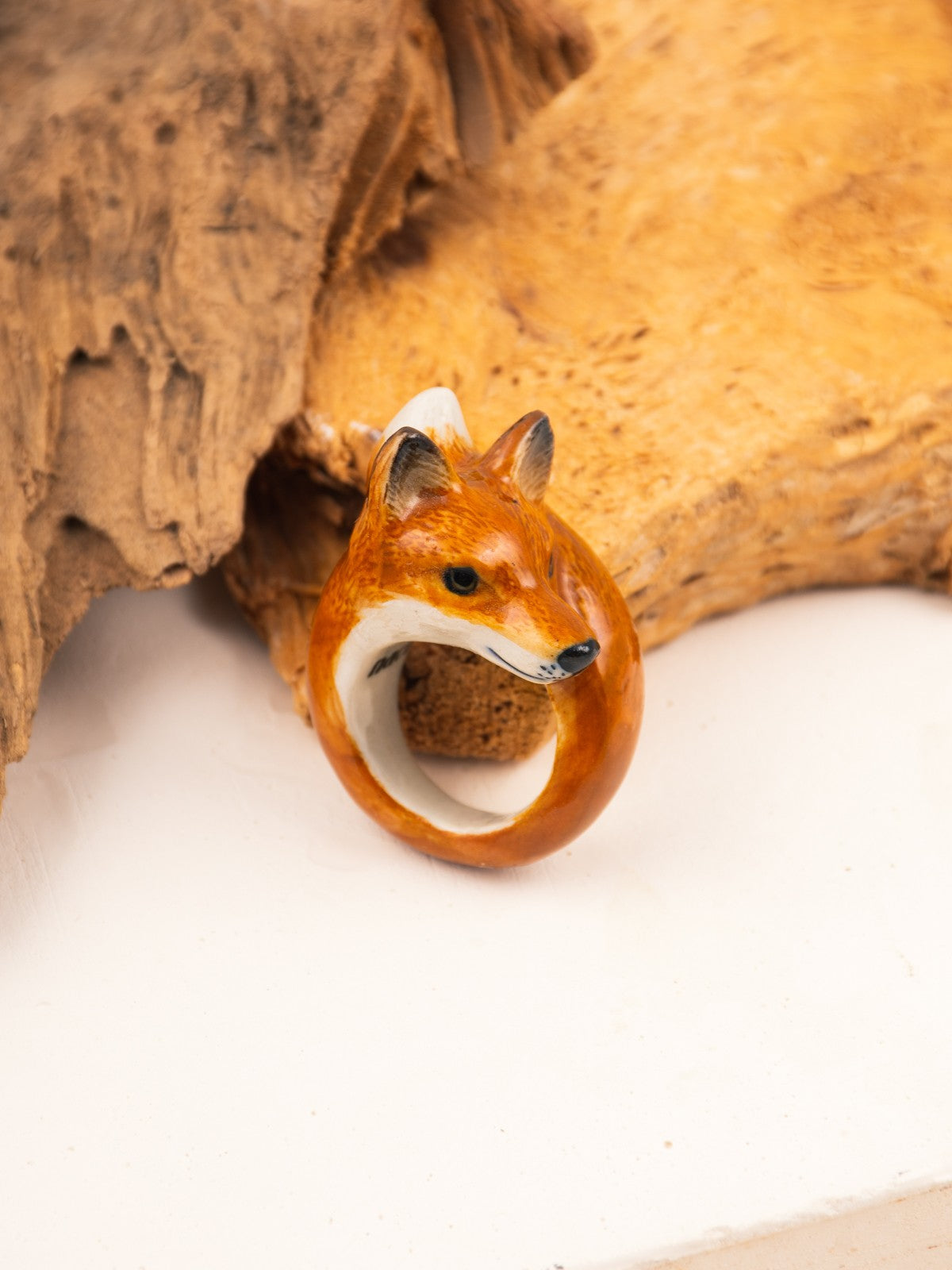 bague en porcelaine animal renard peinte à la main