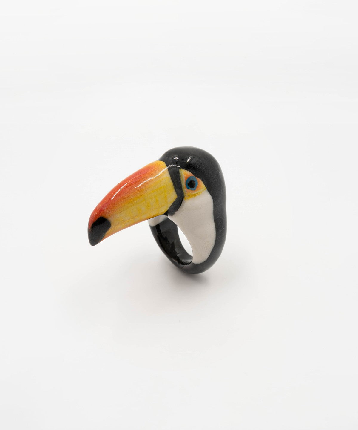 bague en porcelaine peinte à la main animal toucan