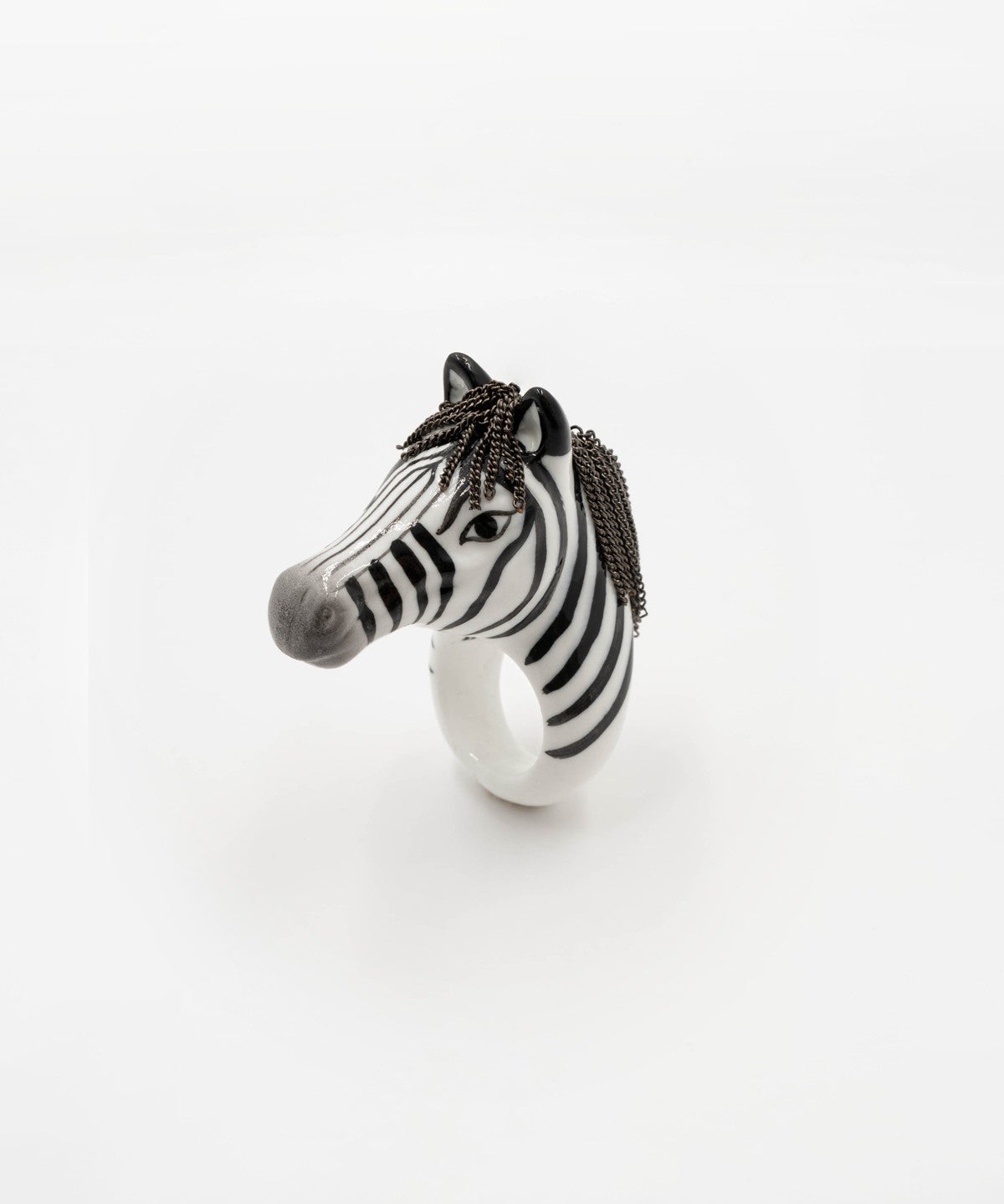 bague en porcelaine peinte à la main animal zèbre avec crinière