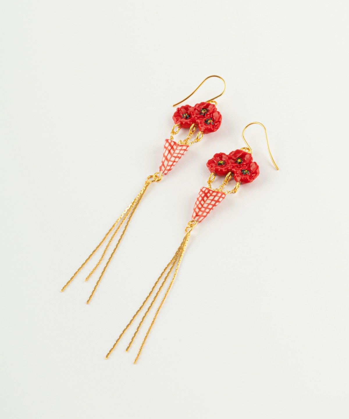 Boucles d'oreilles bouquet coquelicot avec franges dorées nach