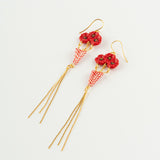 Boucles d'oreilles bouquet coquelicot avec franges dorées nach