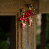 Boucles d'oreilles bouquet coquelicot avec franges dorées nach