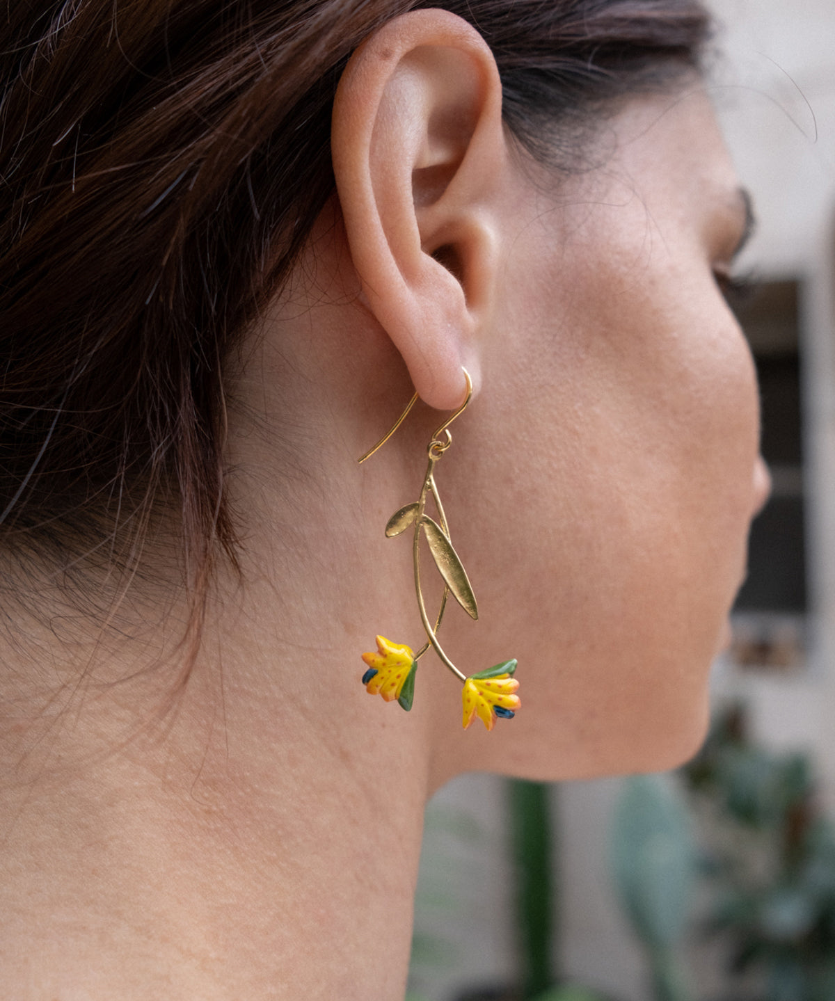 Boucles d'oreilles branche oiseau de paradis