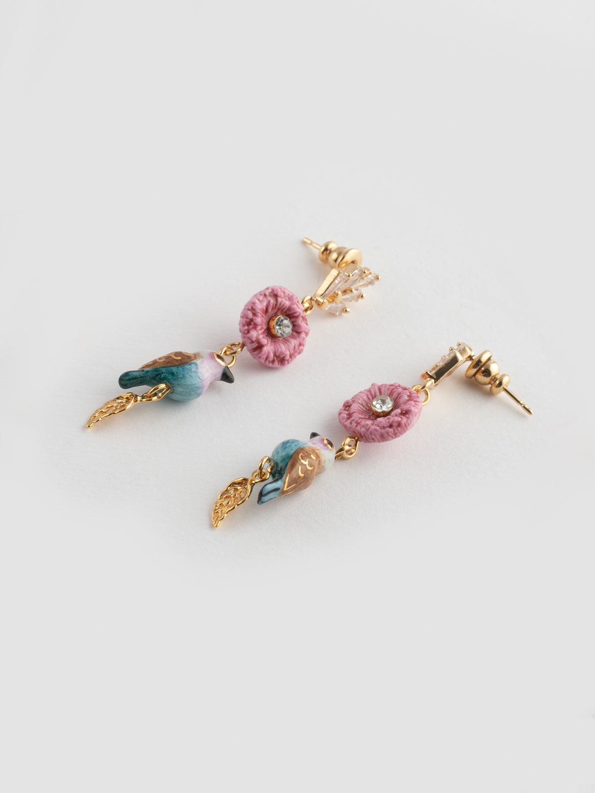 Boucles d'oreilles chardon, oiseau & feuille