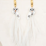 Boucles d'oreilles chouette blanche avec plumes