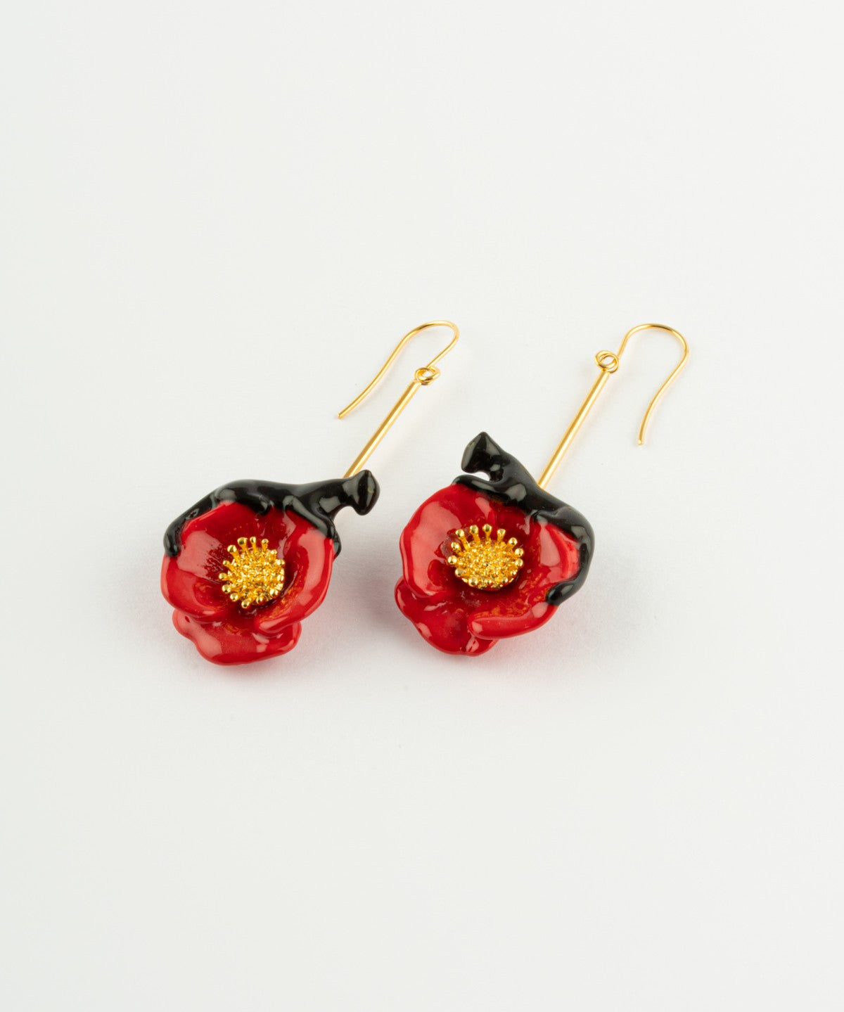 Boucles d'oreilles fleurs et animal coquelicot panthère noire