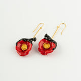 Boucles d'oreilles fleurs et animal coquelicot panthère noire