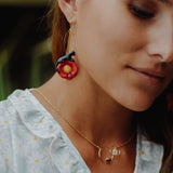 Boucles d'oreilles fleurs et animal coquelicot panthère noire