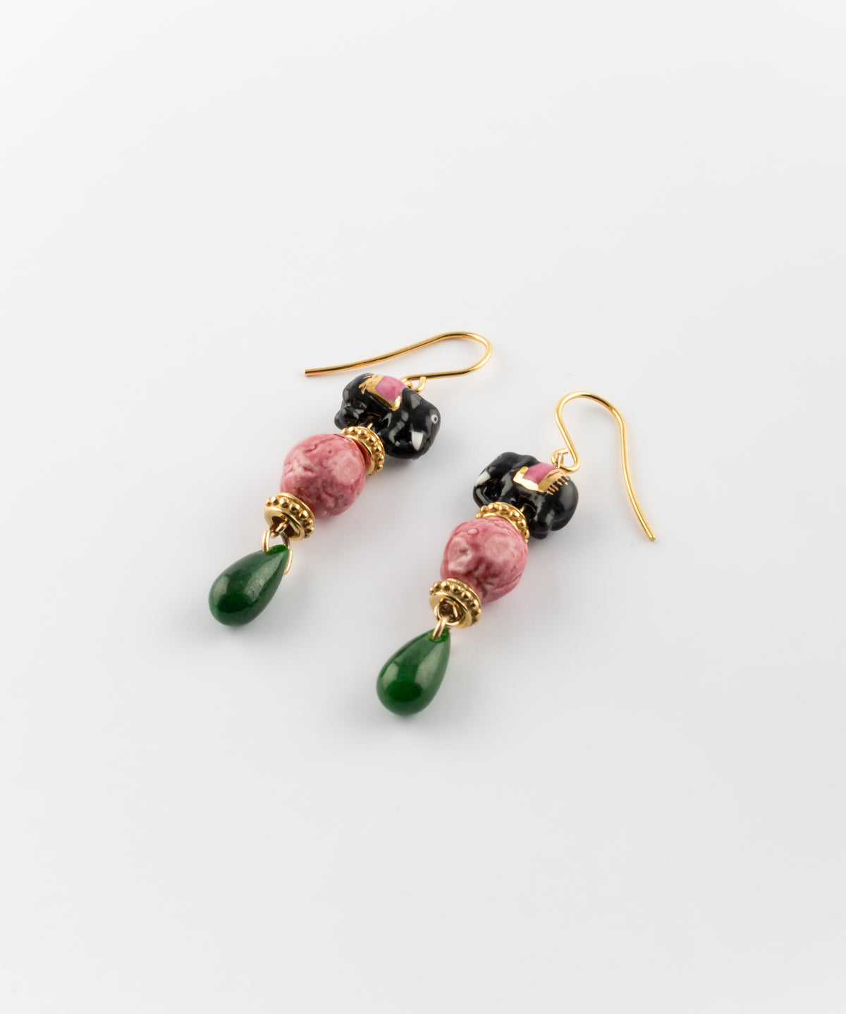 Boucles d'oreilles éléphant d'Asie & jade